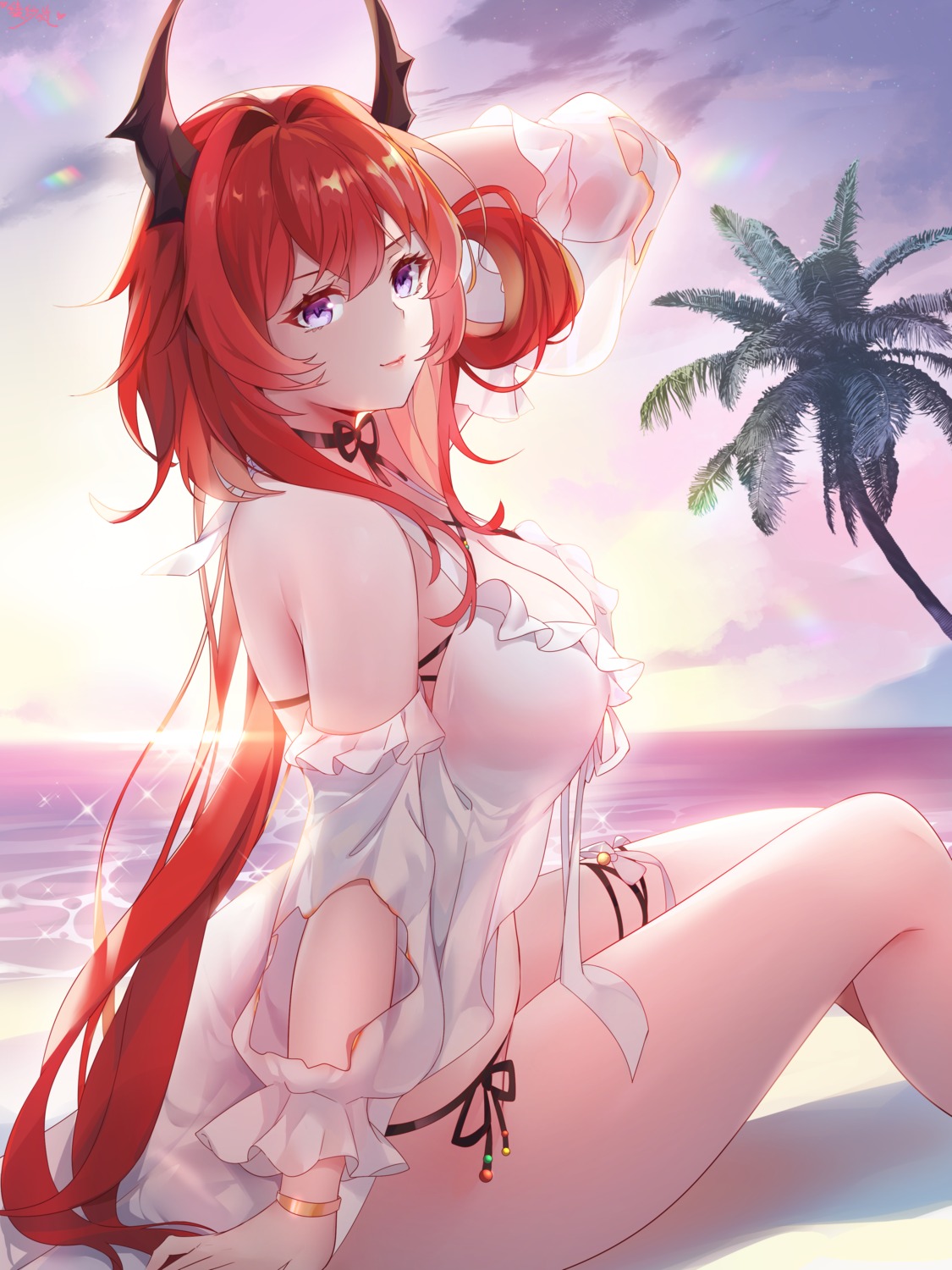 arknights bikini garter horns lingshalan see_through surtr_(arknights) swimsuits