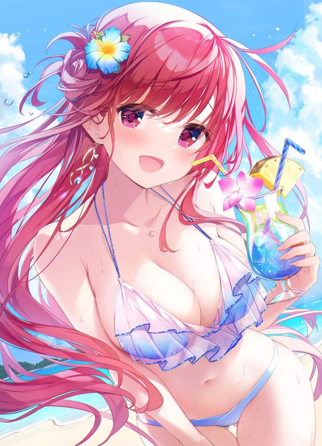 bikini kimishima_ao see_through shirayuri_riko swimsuits wet