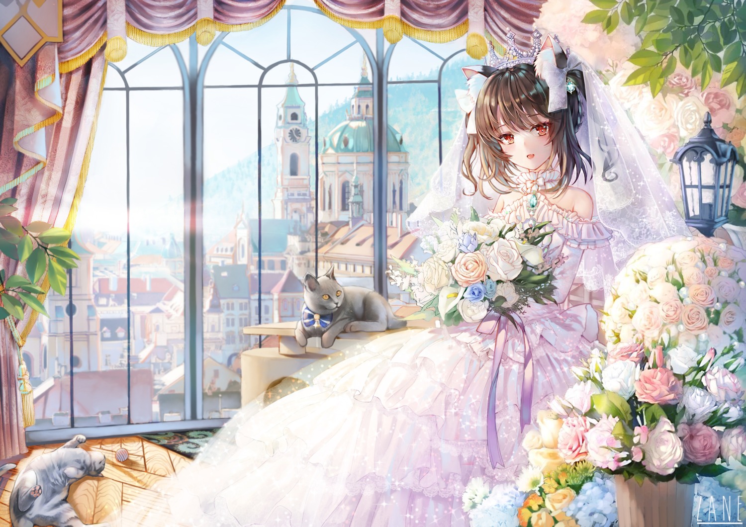 animal_ears dress neko nekomimi sxbzero wedding_dress