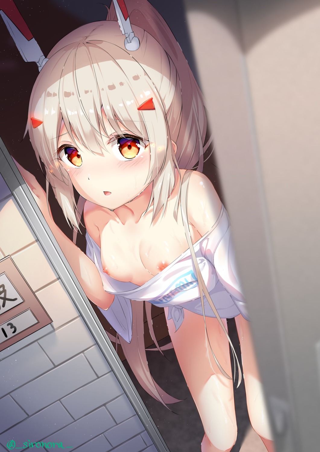 ayanami_(azur_lane) azur_lane breasts loli nipples no_bra open_shirt pussy_juice shironora