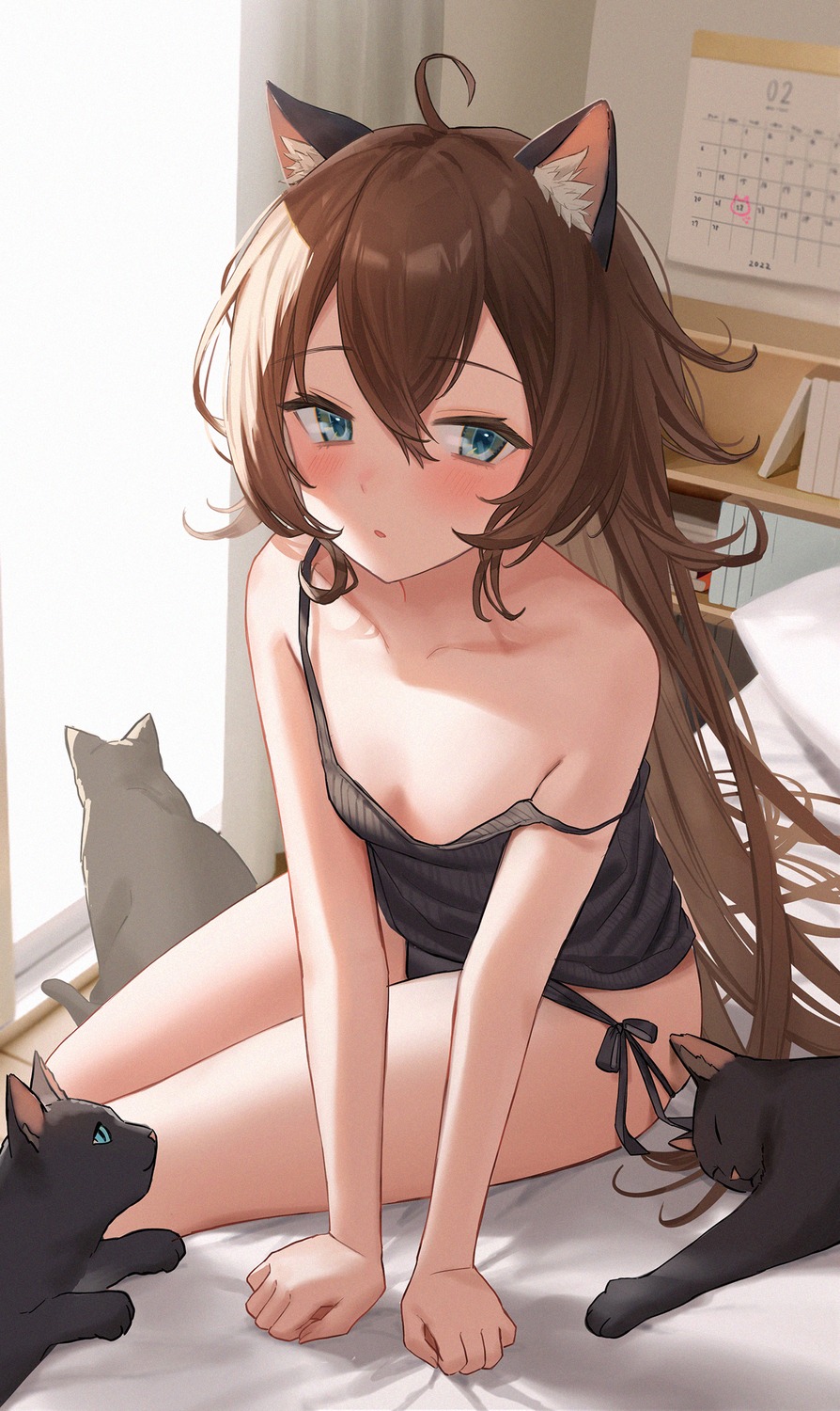 animal_ears jfjf lingerie neko nekomimi no_bra pantsu panty_pull string_panties wardrobe_malfunction