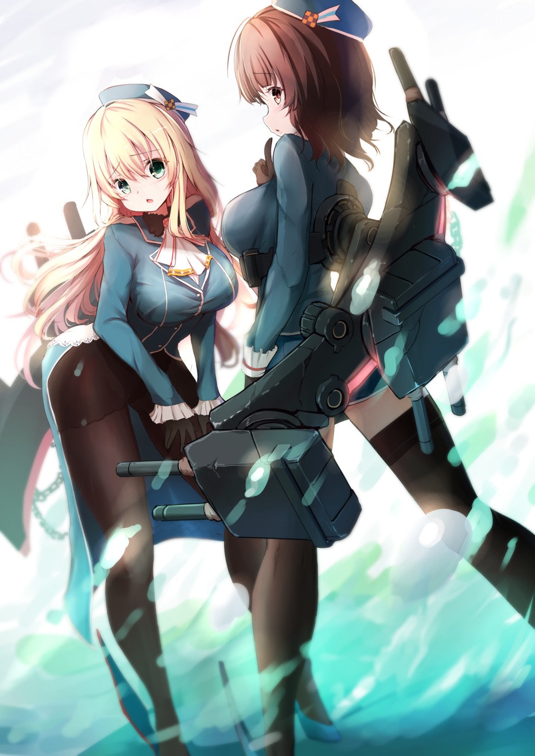 atago_(kancolle) heels kantai_collection pantyhose takao_(kancolle) thighhighs uniform weapon zheyi_parker