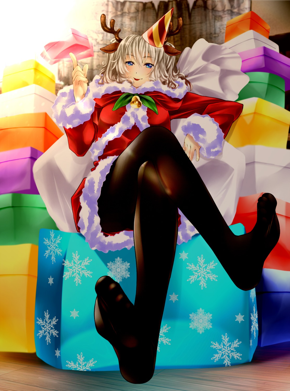 animal_ears christmas dress feet horns kantai_collection kashima_(kancolle) pantyhose shizuki_shuuya