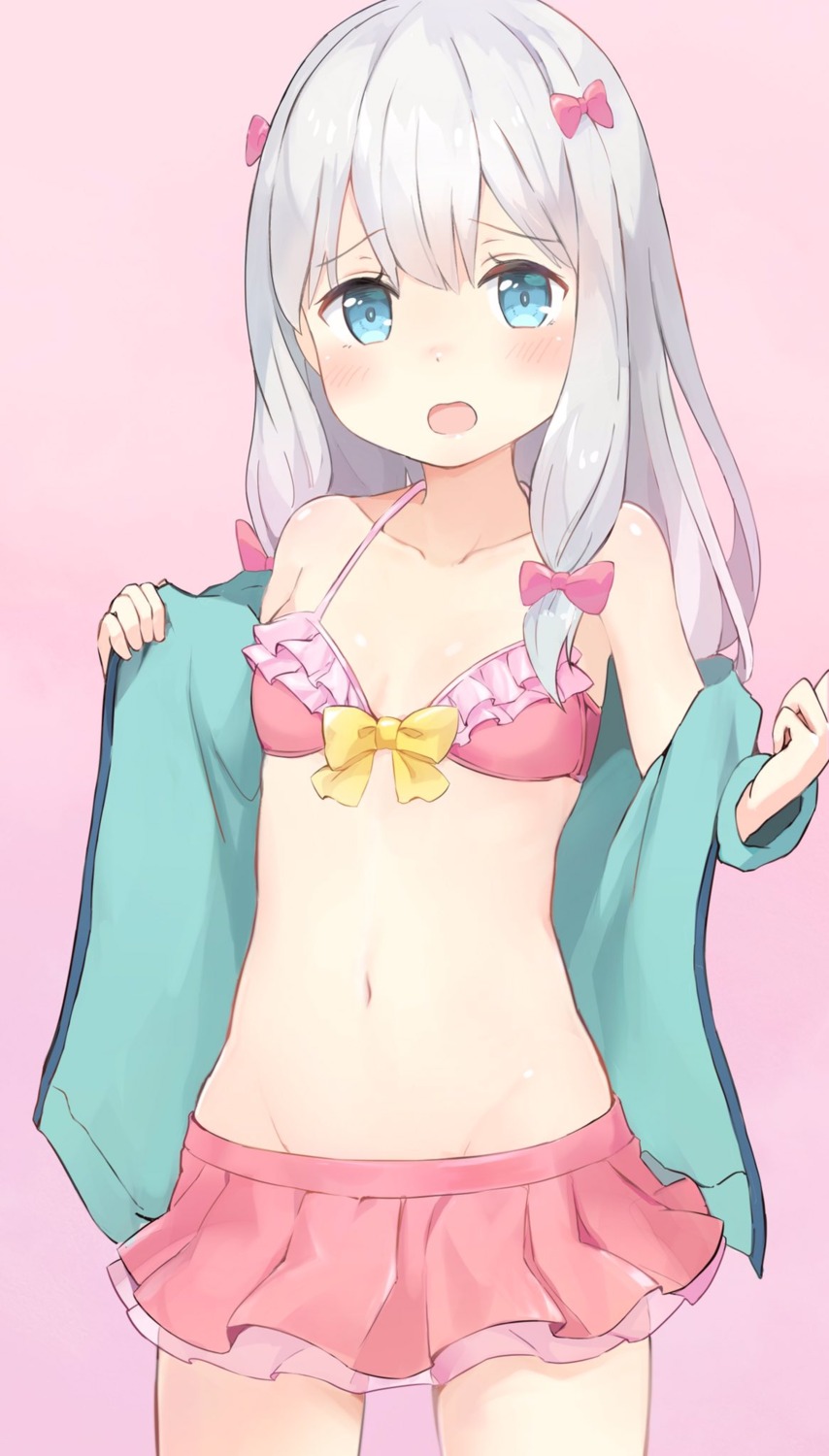 bikini cleavage eromanga-sensei izumi_sagiri kusumoto_touka open_shirt swimsuits