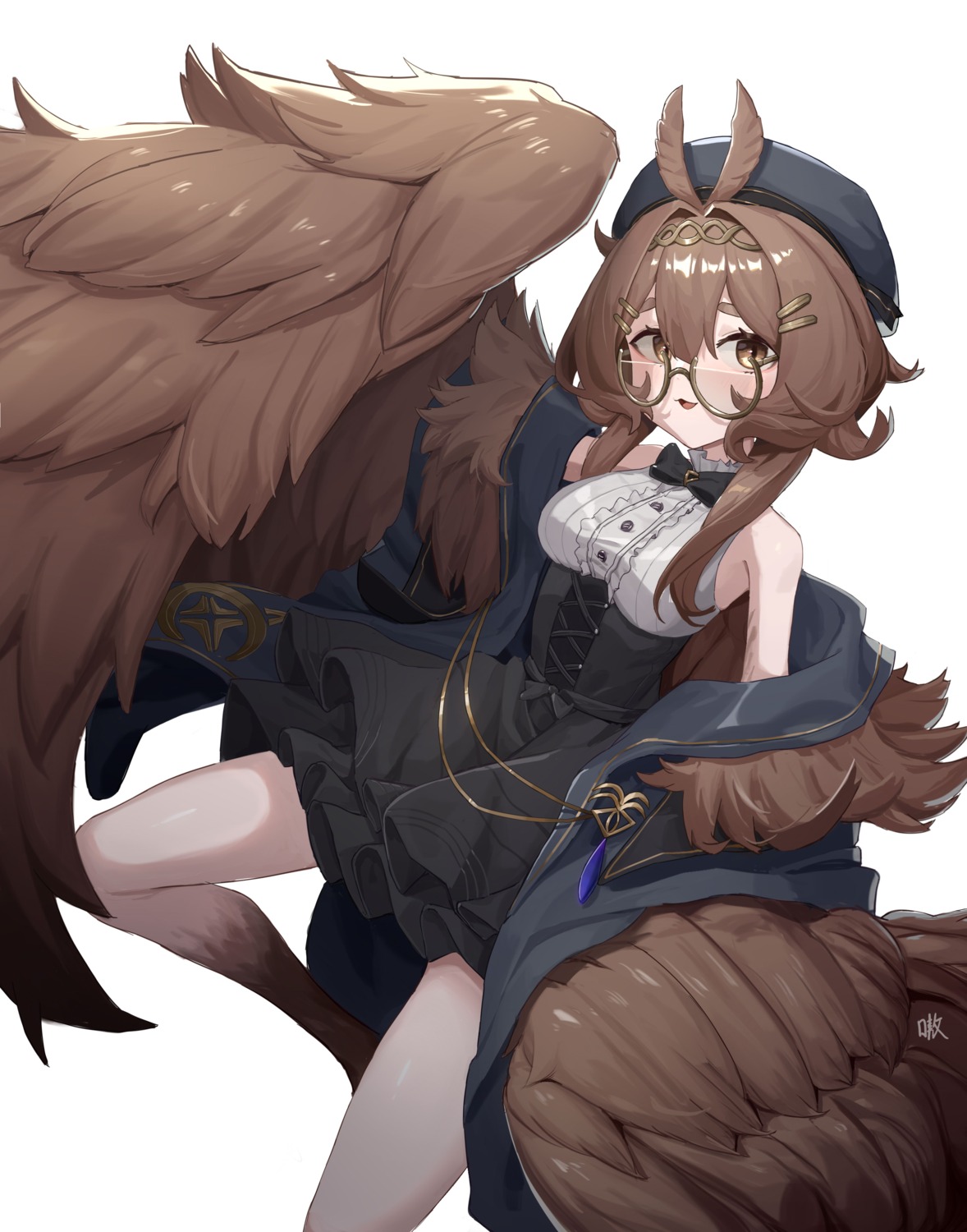 aoaoaoao_(baiyanheibing) clover_theater dress megane monster_girl norris_(clover_theater) skirt_lift wings