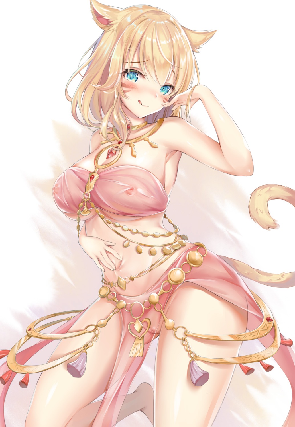 animal_ears final_fantasy final_fantasy_xiv kokuto_(kurousagi1210) miqo'te nipples pussy see_through tail