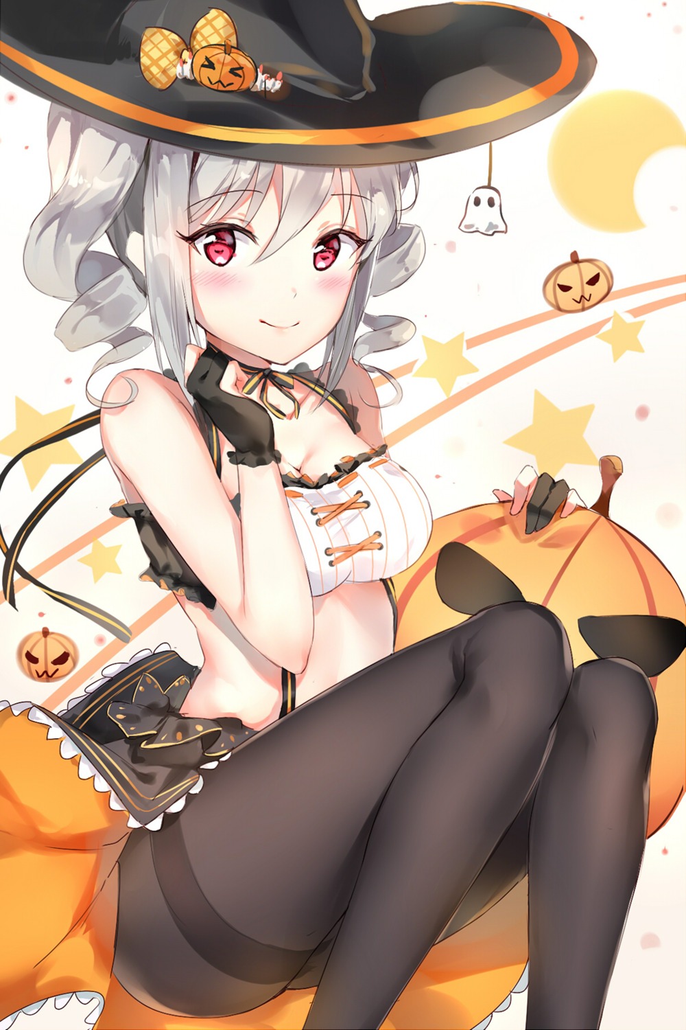 cleavage ginn_(hzh770121) halloween kanzaki_ranko pantyhose the_idolm@ster the_idolm@ster_cinderella_girls witch