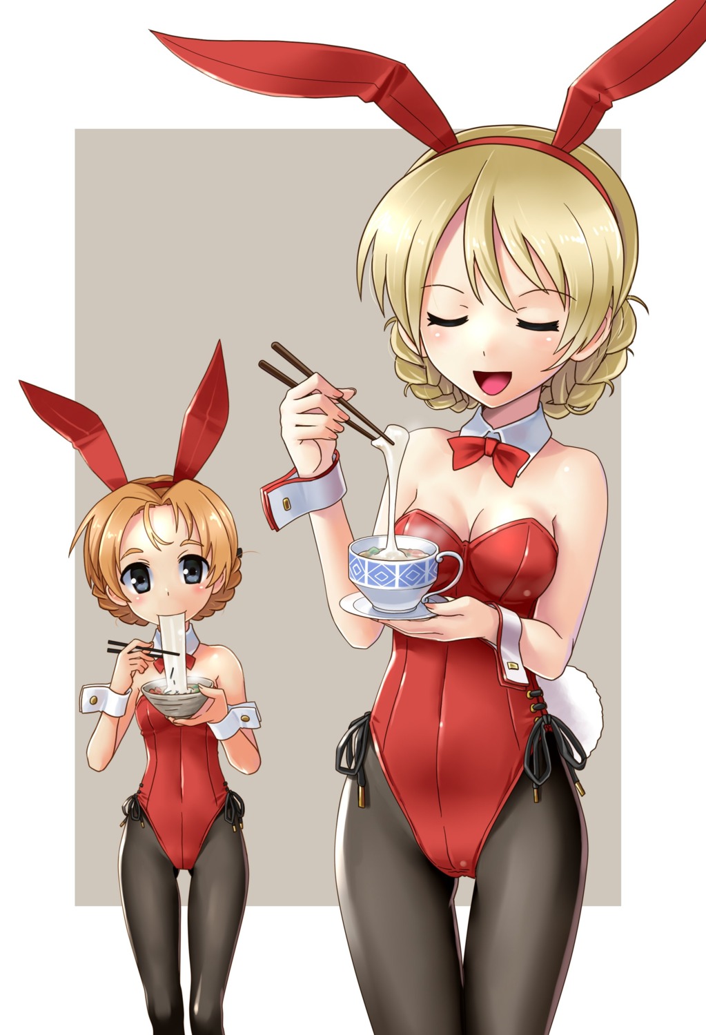 animal_ears bunny_ears bunny_girl cleavage darjeeling girls_und_panzer orange_pekoe pantyhose tail