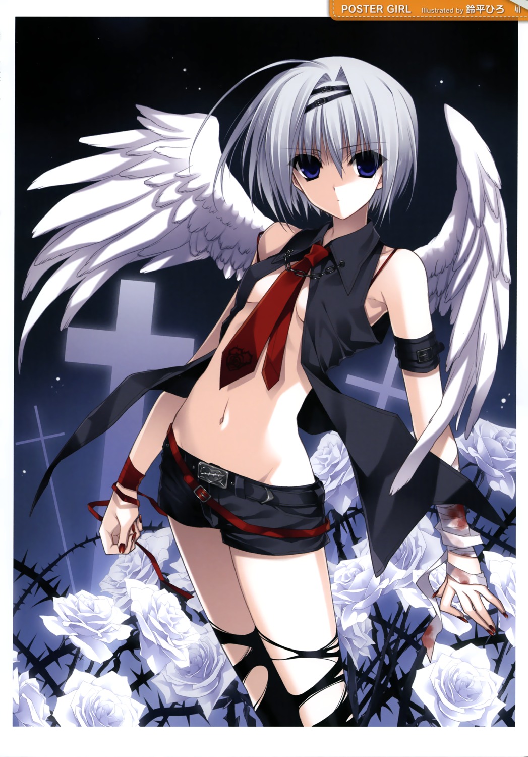 cleavage no_bra suzuhira_hiro thighhighs torn_clothes underboob wings