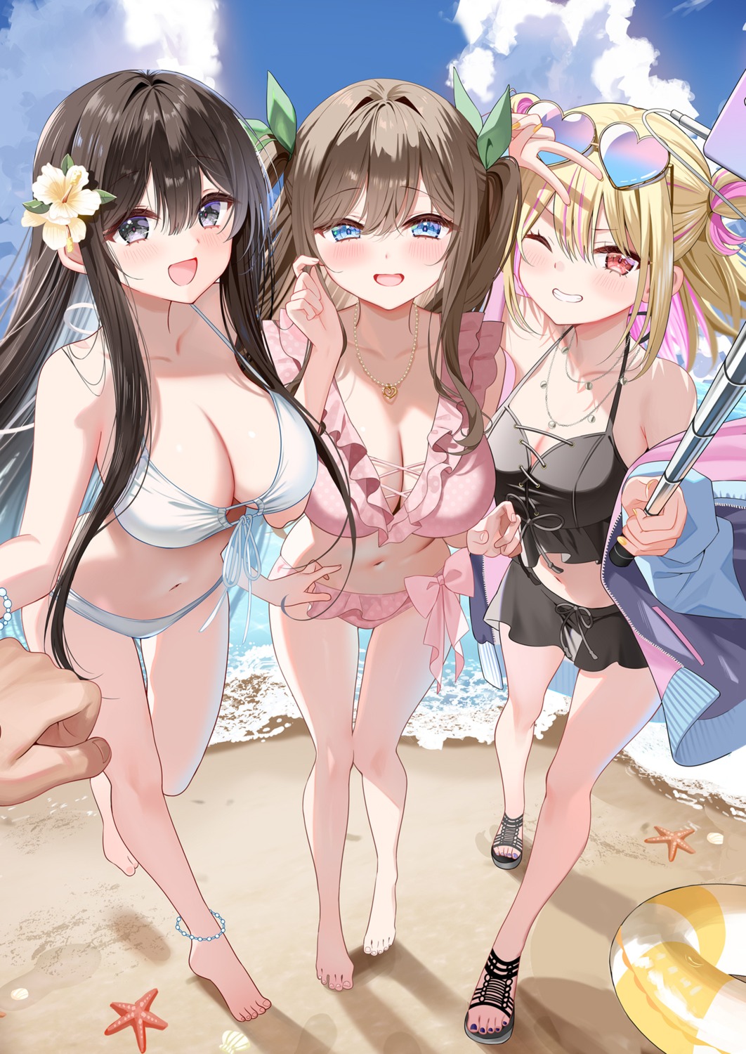 bikini cleavage megane open_shirt piyopoyo selfie swimsuits