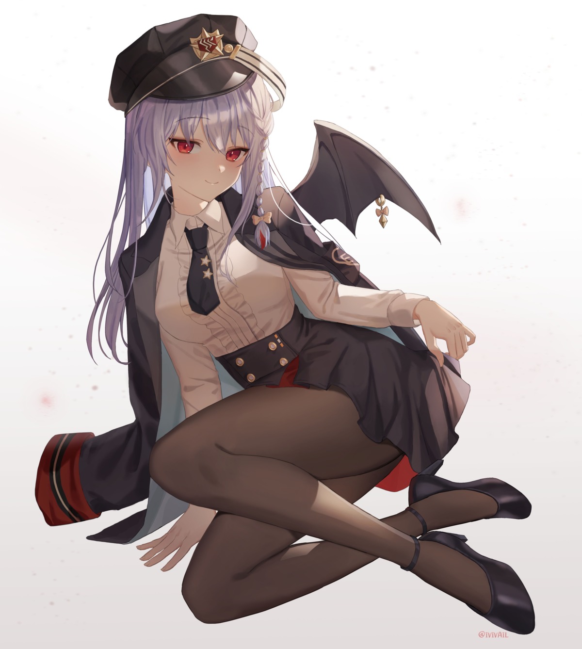 blue_archive devil everochet heels kurodate_haruna pantyhose skirt_lift undressing uniform wings