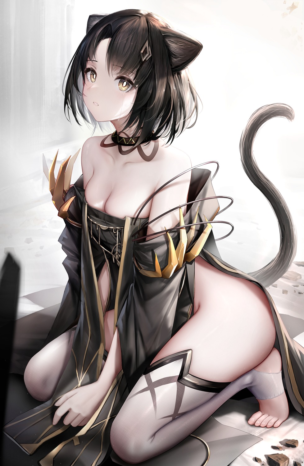 animal_ears arknights epicnoob278 mandragora_(arknights) nekomimi no_bra nopan tail thighhighs