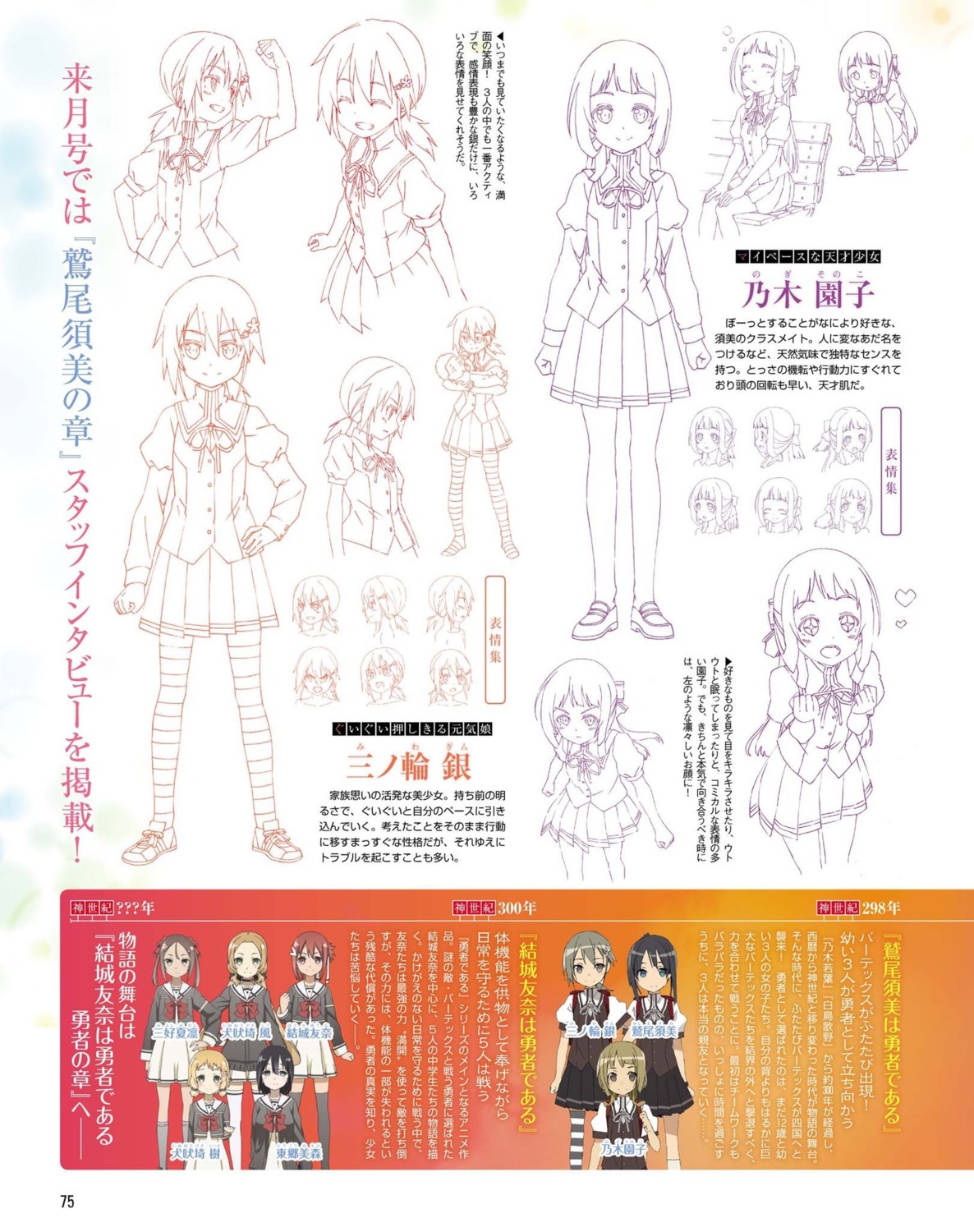 Washio Sumi Wa Yuusha De Aru Yuuki Yuuna Wa Yuusha De Aru Minowa Gin Nogi Sonoko Character Design Line Art Seifuku Thighhighs Yande Re