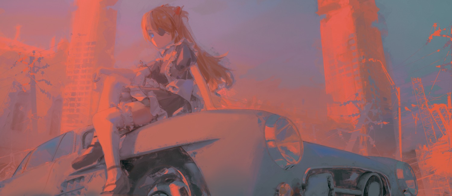 eyepatch maid neon_genesis_evangelion souryuu_asuka_langley tagme thighhighs