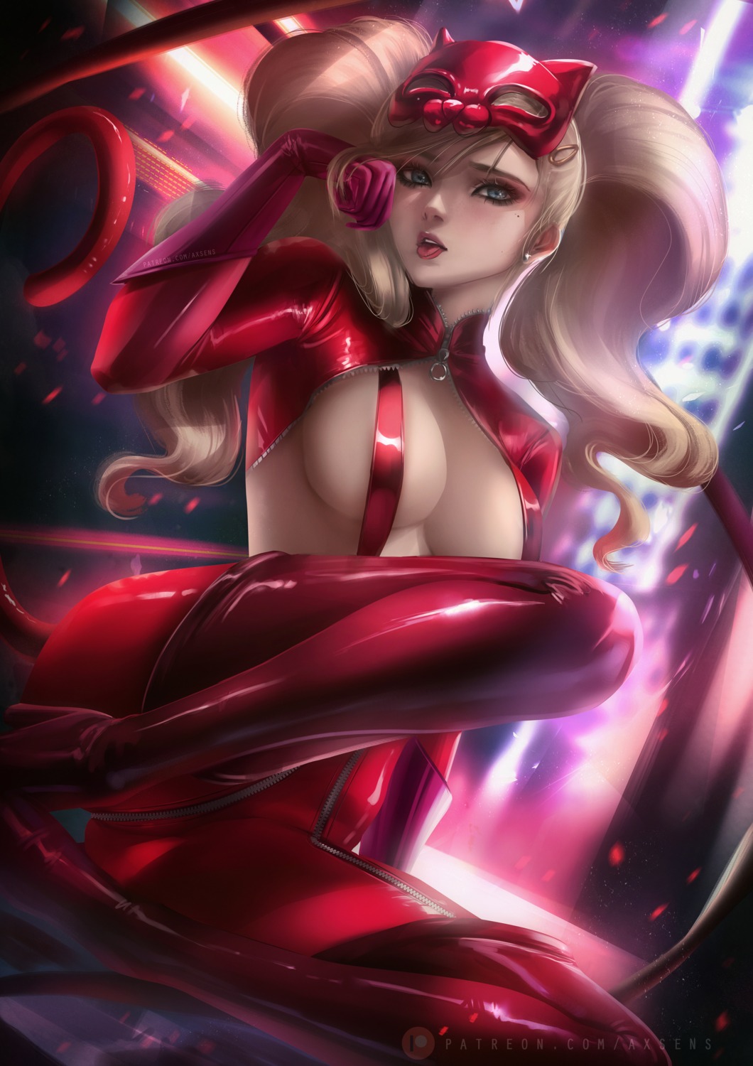 axsens bodysuit no_bra persona_5 tail takamaki_anne thighhighs