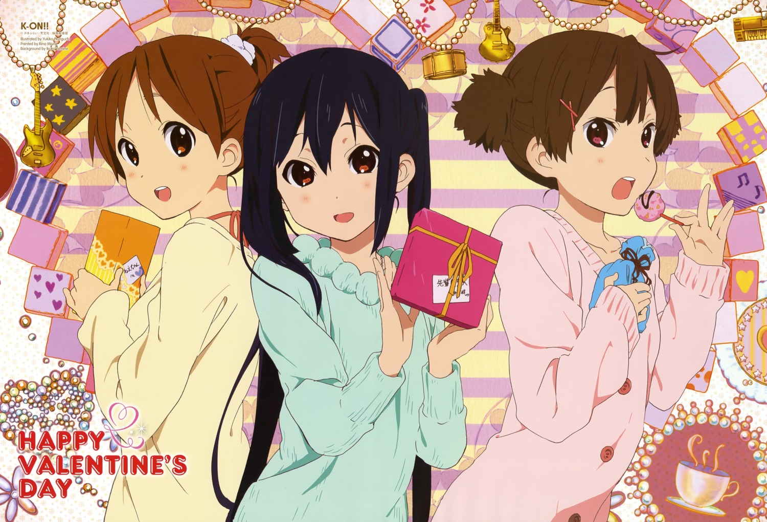 hirasawa_ui horiguchi_yukiko k-on! nakano_azusa suzuki_jun sweater valentine