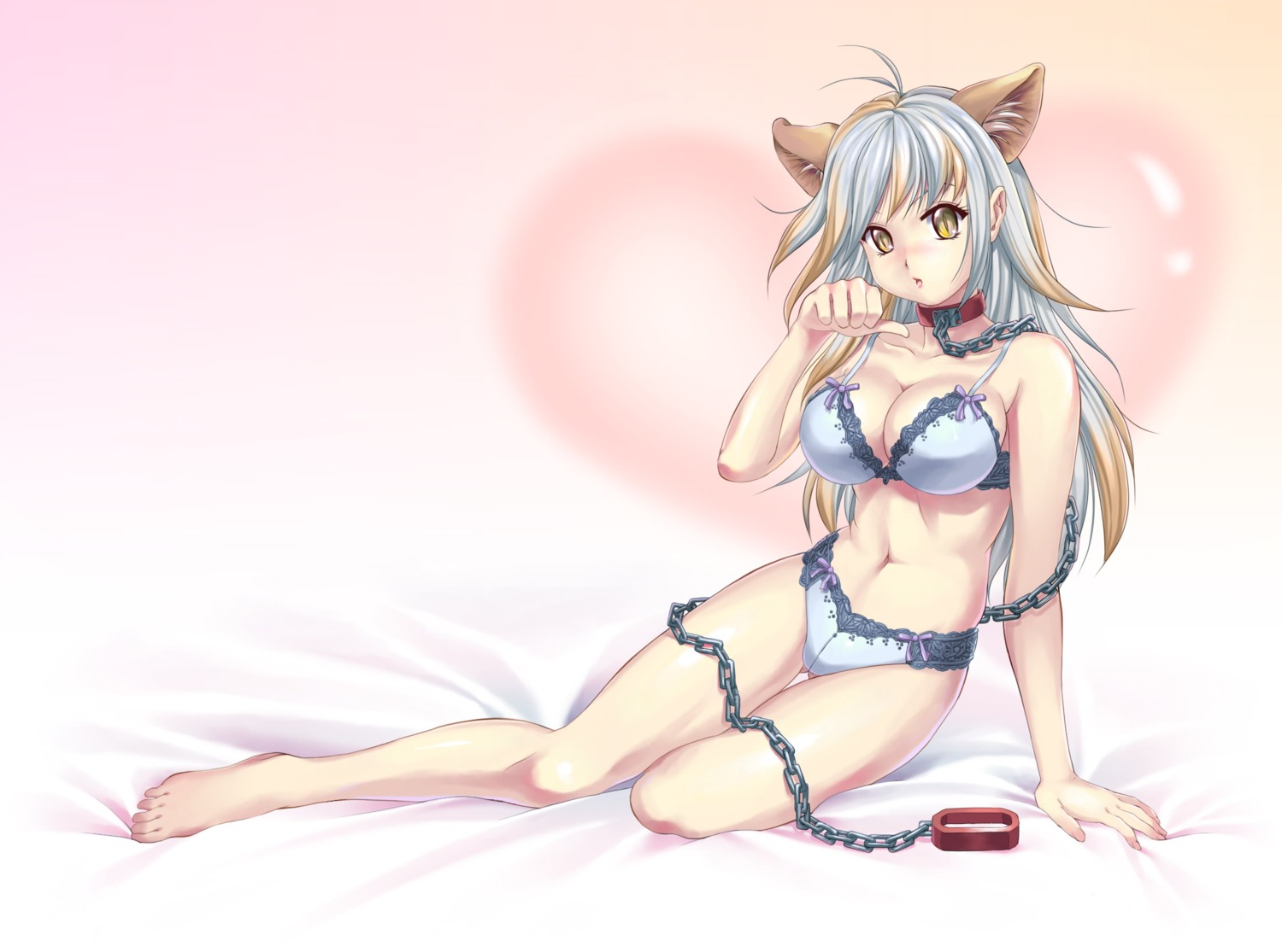 animal_ears bra cleavage lingerie loneteel nekomimi pantsu