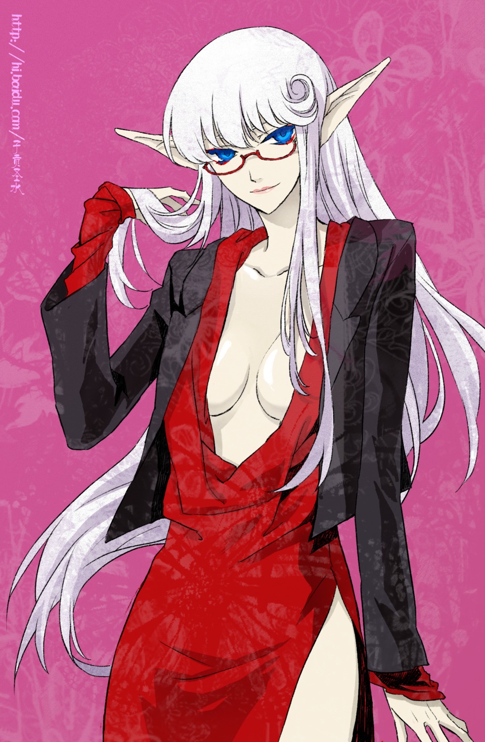 cleavage dress elf megane pointy_ears psd