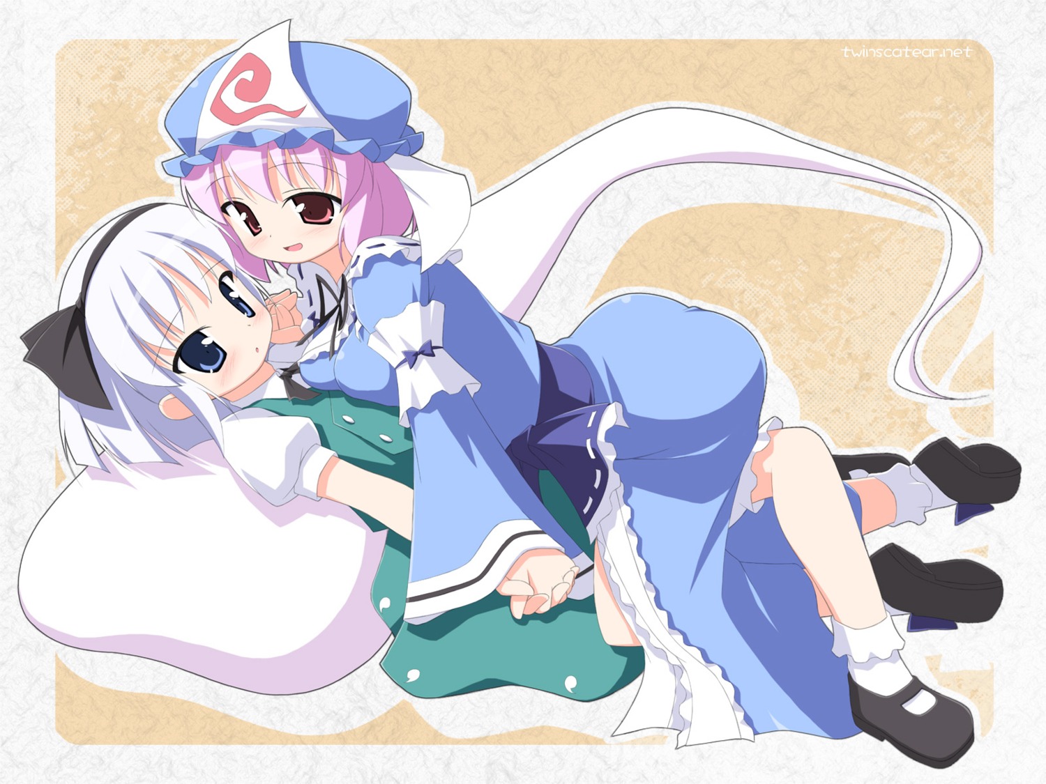 kagura_yuuki konpaku_youmu myon saigyouji_yuyuko symmetrical_docking touhou wallpaper