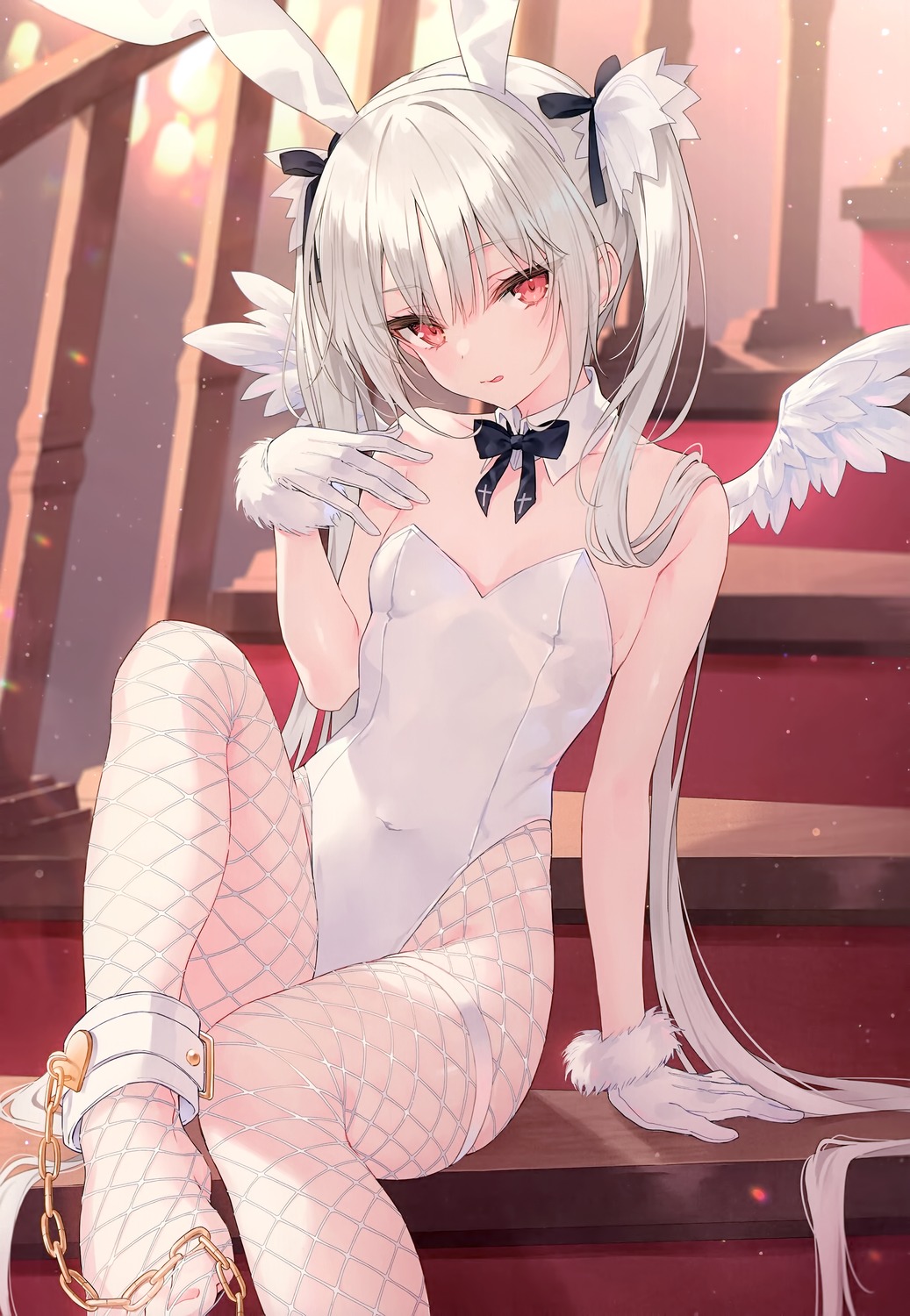 animal_ears bunny_ears bunny_girl carneades elle_(rurudo) feet fishnets garter no_bra nopan pantyhose rurudo rurudot wings