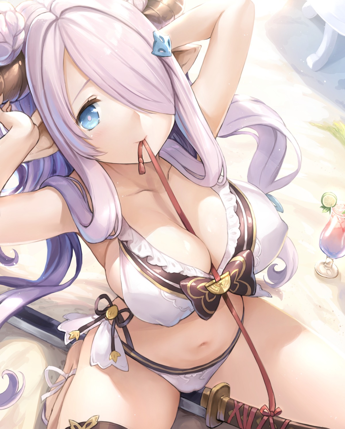 bikini cameltoe cleavage erect_nipples granblue_fantasy horns narumeia_(granblue_fantasy) pointy_ears sayika swimsuits sword