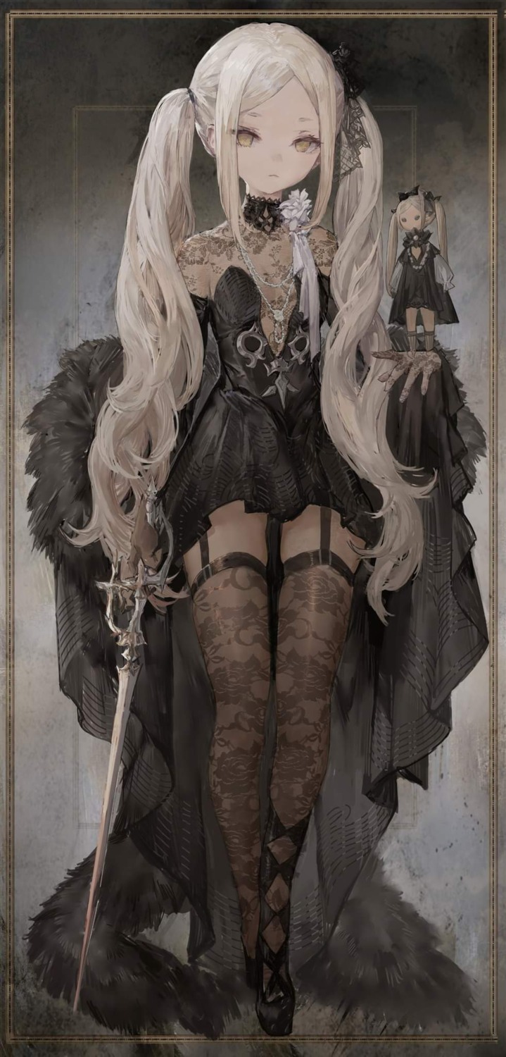 dress gothic_lolita lolita_fashion messikid no_bra see_through stockings sword thighhighs