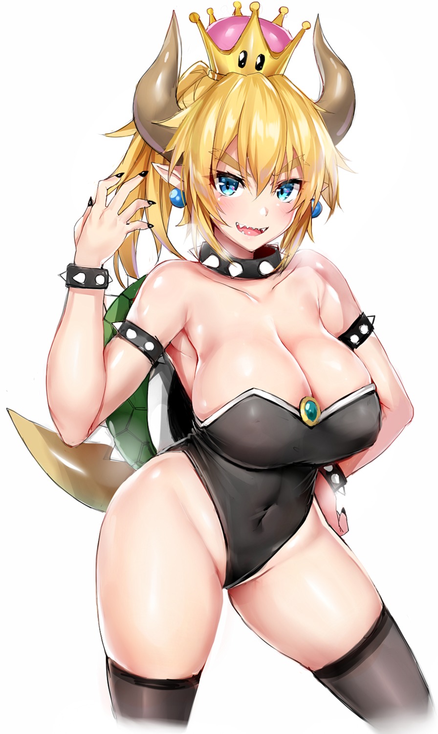 blue_gk bowsette genderswap horns leotard mario_bros. new_super_mario_bros._u_deluxe pointy_ears tail thighhighs