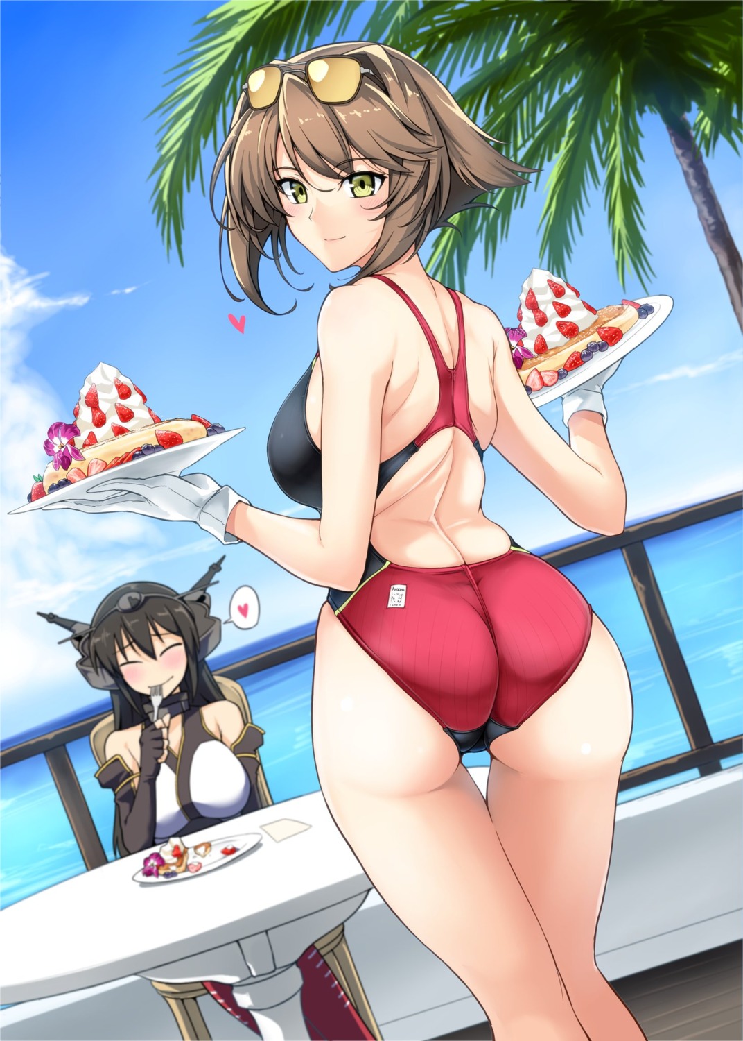 ass halcon kantai_collection megane mutsu_(kancolle) nagato_(kancolle) swimsuits