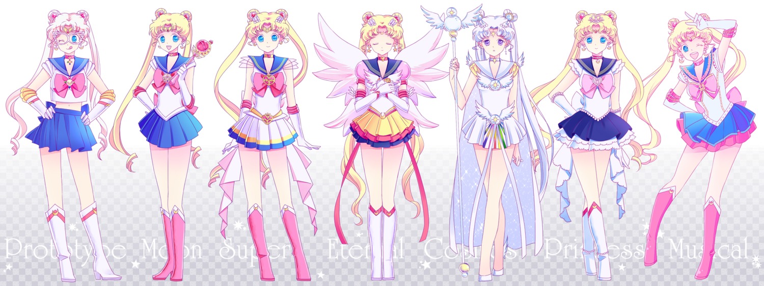 character_design cleavage dress heels megane sailor_moon saki_(hxaxcxk) seifuku tsukino_usagi weapon wings