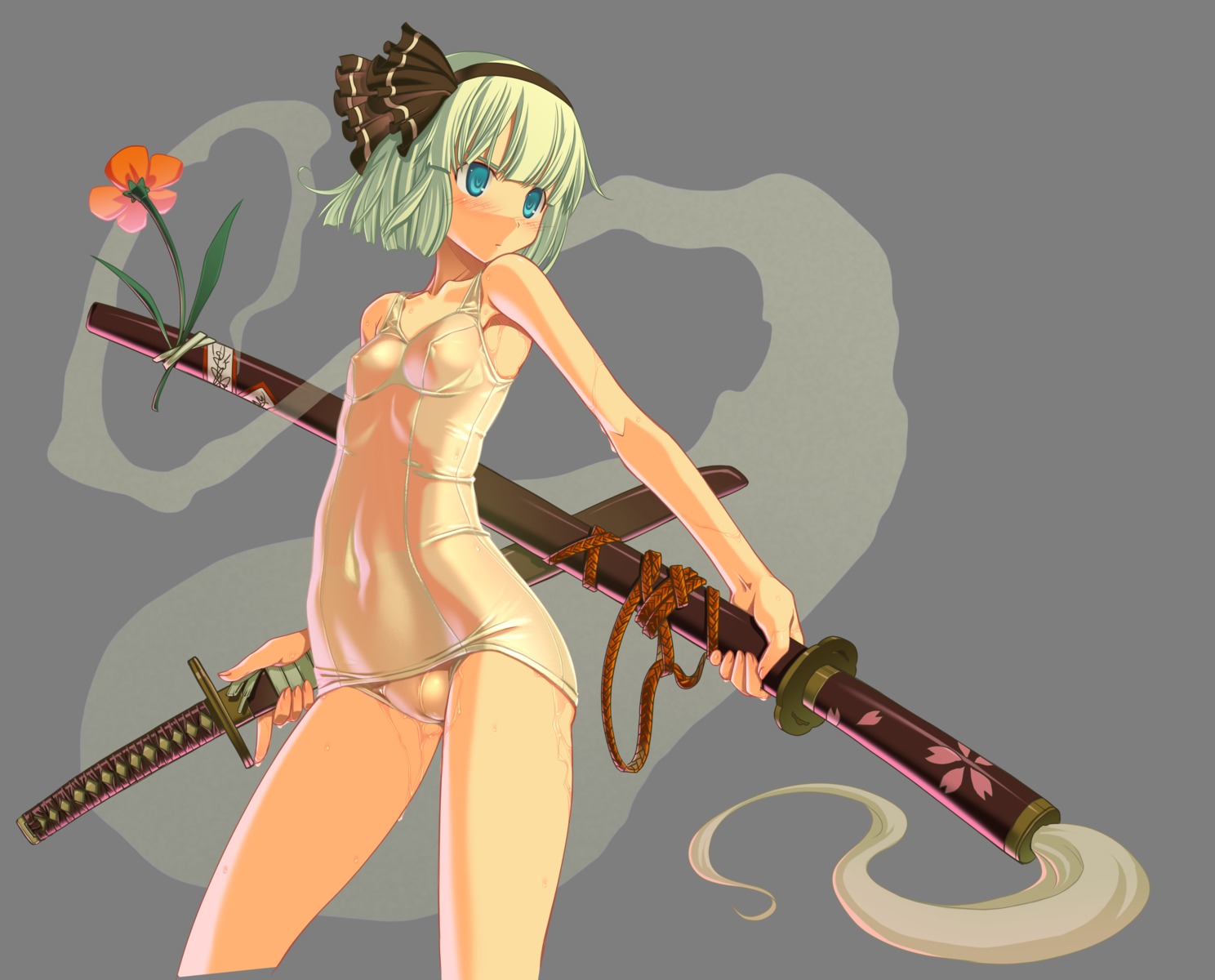 cameltoe konpaku_youmu sakuya_tsuitachi school_swimsuit see_through swimsuits sword touhou transparent_png wallpaper wet