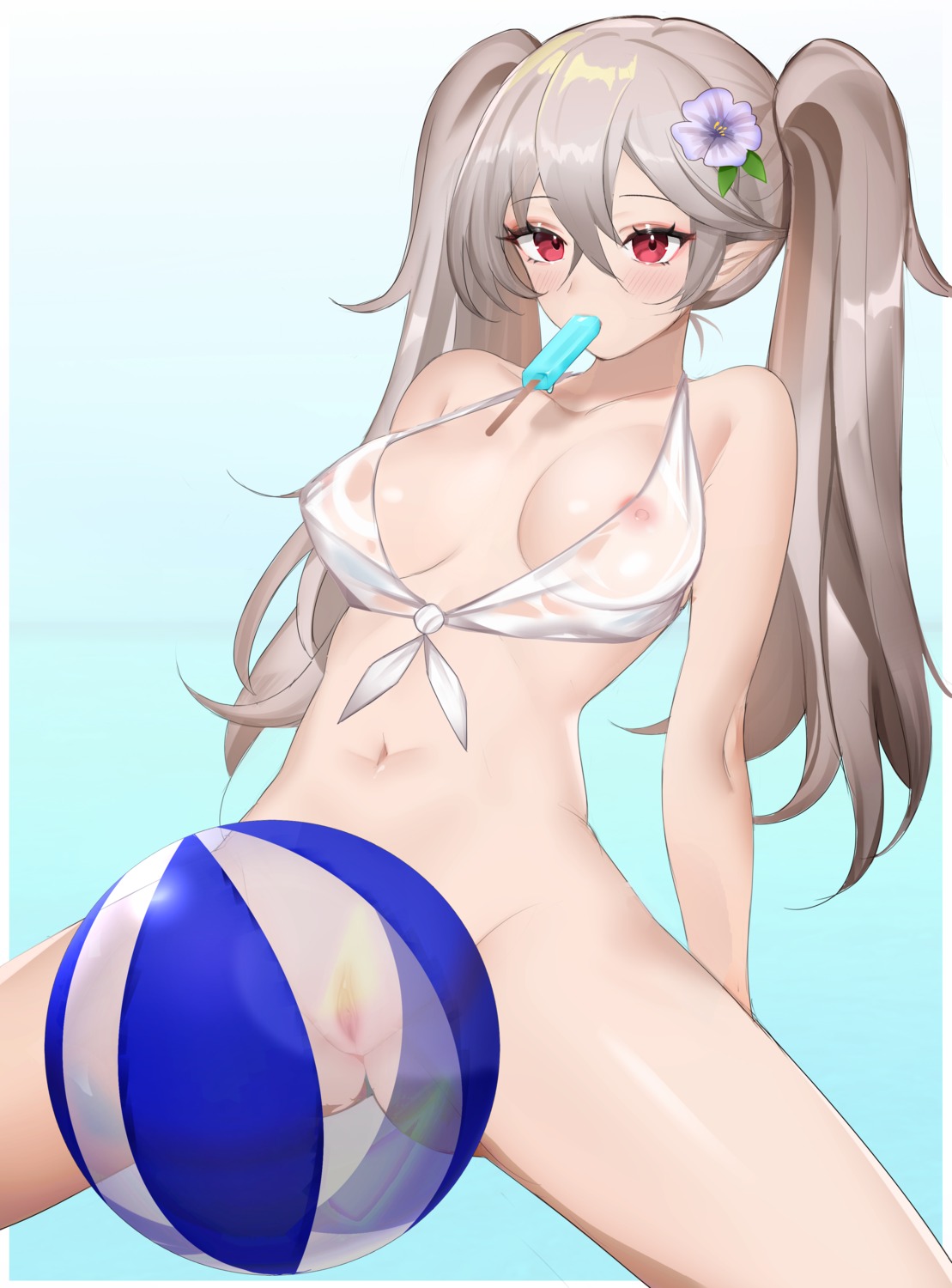 bikini_top bottomless nipples pussy see_through swimsuits wet_clothes yoru_(yowuyoru)