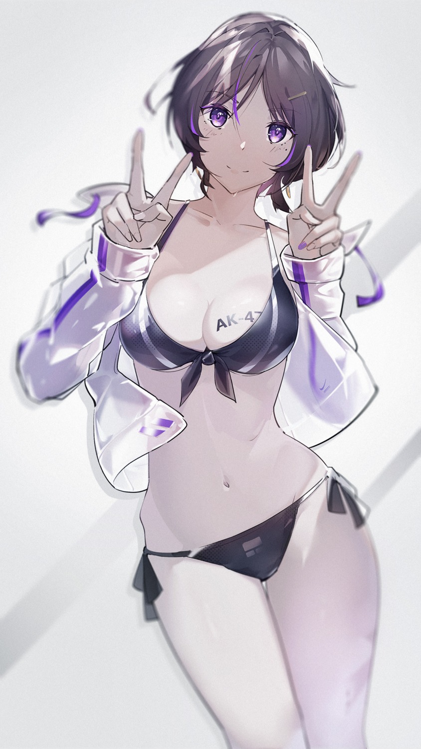 bikini cleavage mumu_(user_gsny3334) open_shirt see_through swimsuits tattoo