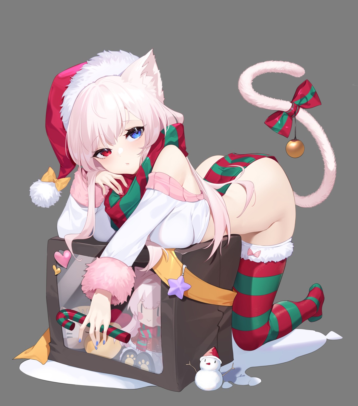 animal_ears bottomless chibi christmas heterochromia kojioo nekomimi tail thighhighs transparent_png