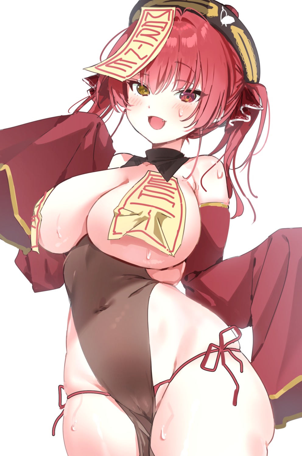 asian_clothes breasts heterochromia hololive houshou_marine nikuya_(nikuniku_nikuya) no_bra pantsu pasties string_panties