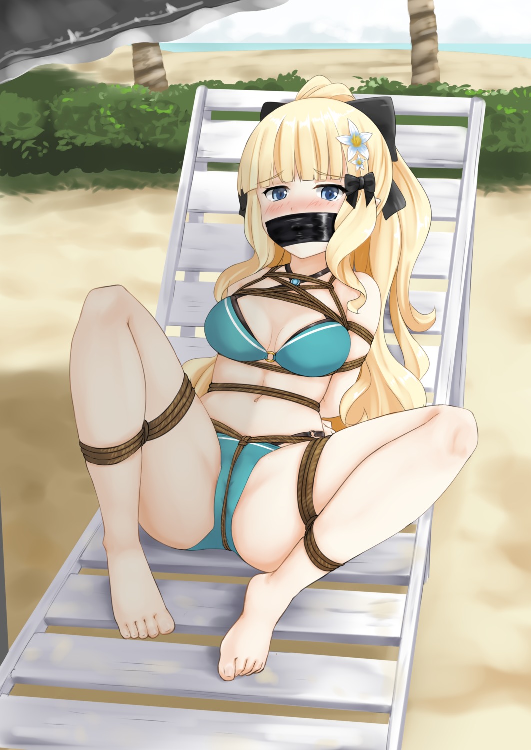 bikini bondage cameltoe cleavage feet kertasu princess_connect princess_connect!_re:dive sasaki_saren swimsuits