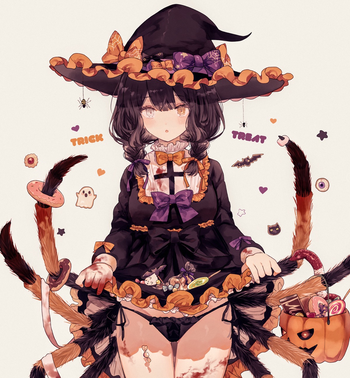 blood dress halloween heterochromia monster_girl pantsu skirt_lift string_panties witch youka