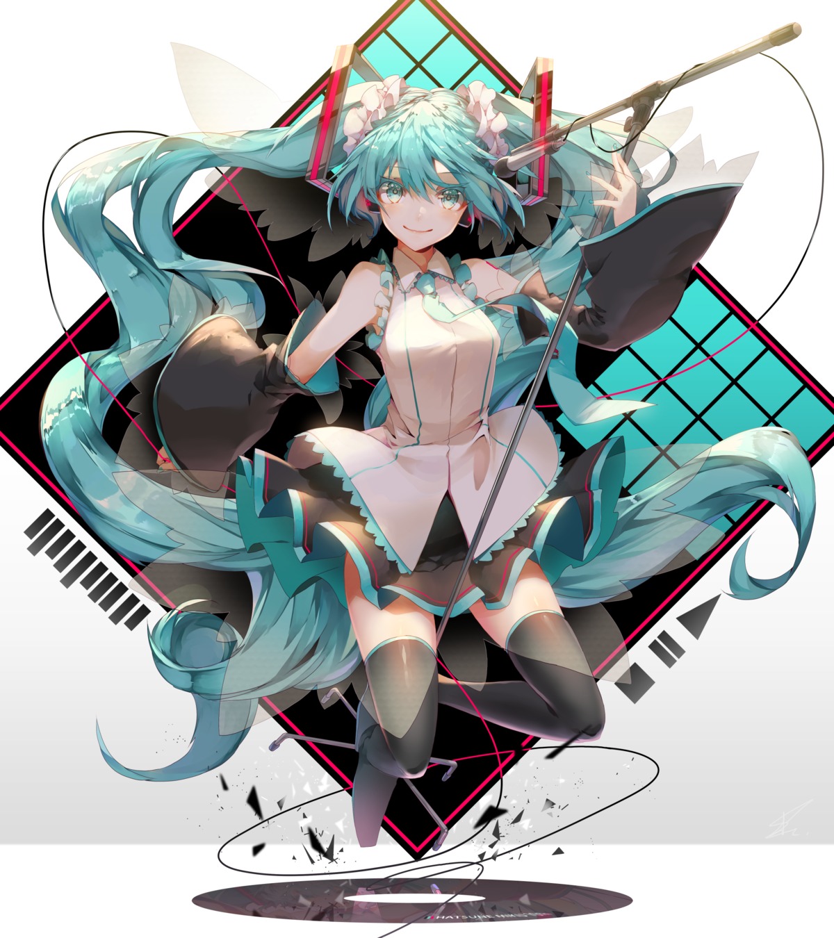 hatsune_miku headphones saihate tattoo thighhighs vocaloid