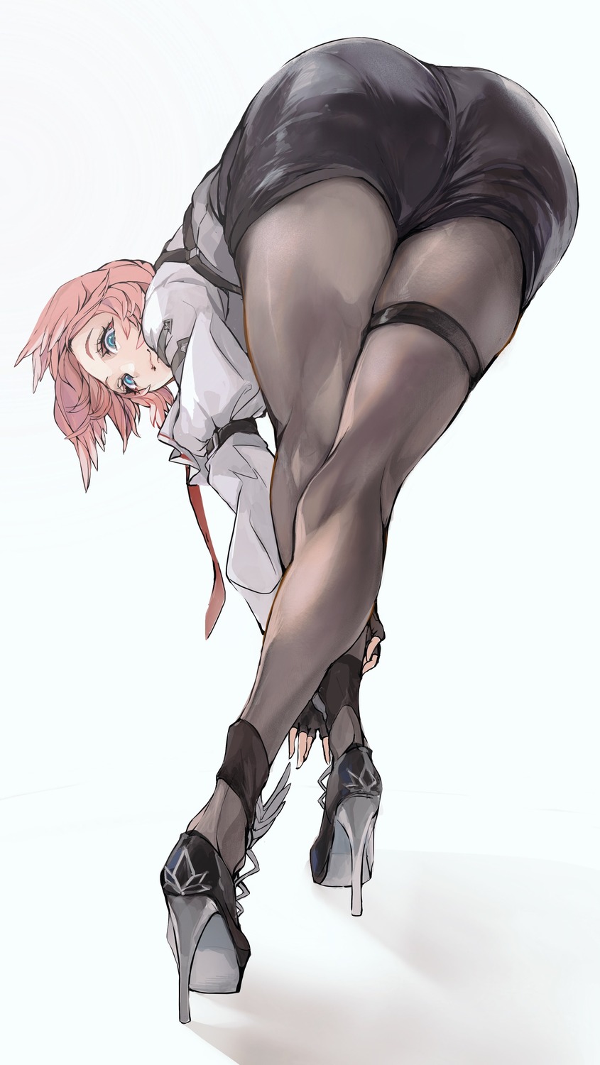 ass garter heels hololive pantyhose takane_lui torn_flipper wings