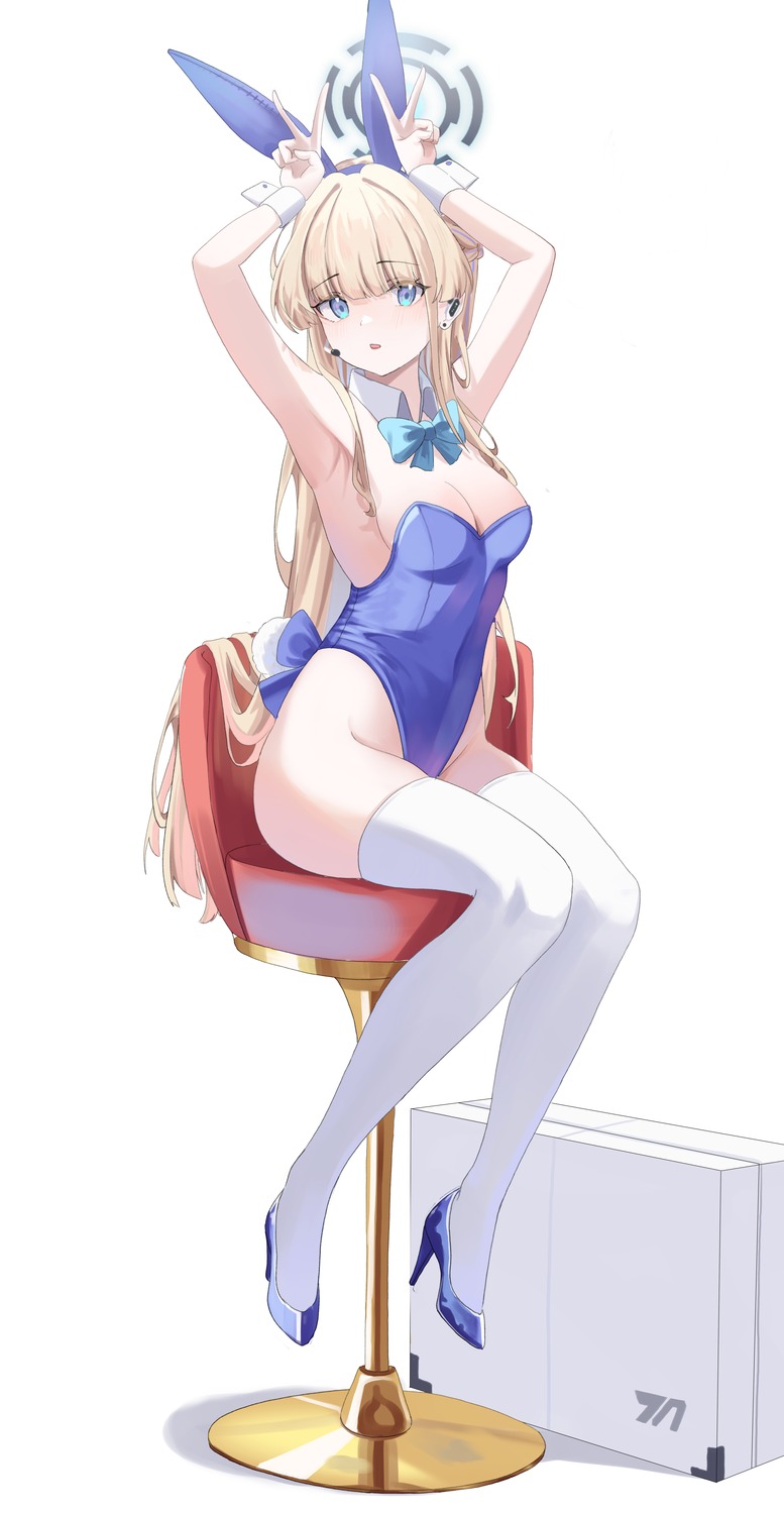 animal_ears asuma_toki blue_archive bunny_ears bunny_girl cake_walker halo heels no_bra tail thighhighs