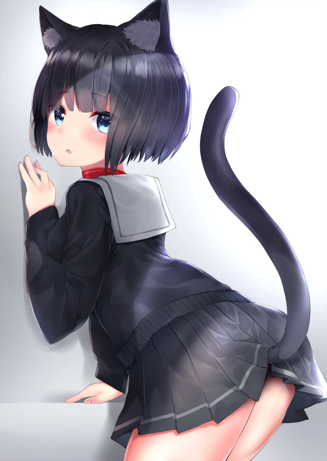 animal_ears nekomimi neku_(neku_draw) seifuku skirt_lift tail