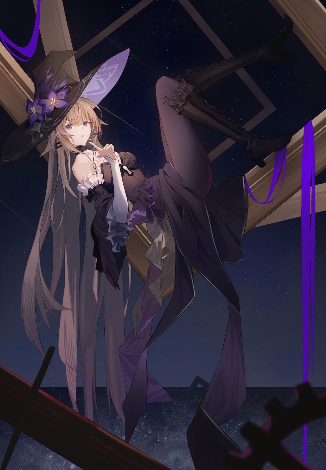 dress heels herta honkai:_star_rail hyonee no_bra pantyhose skirt_lift witch