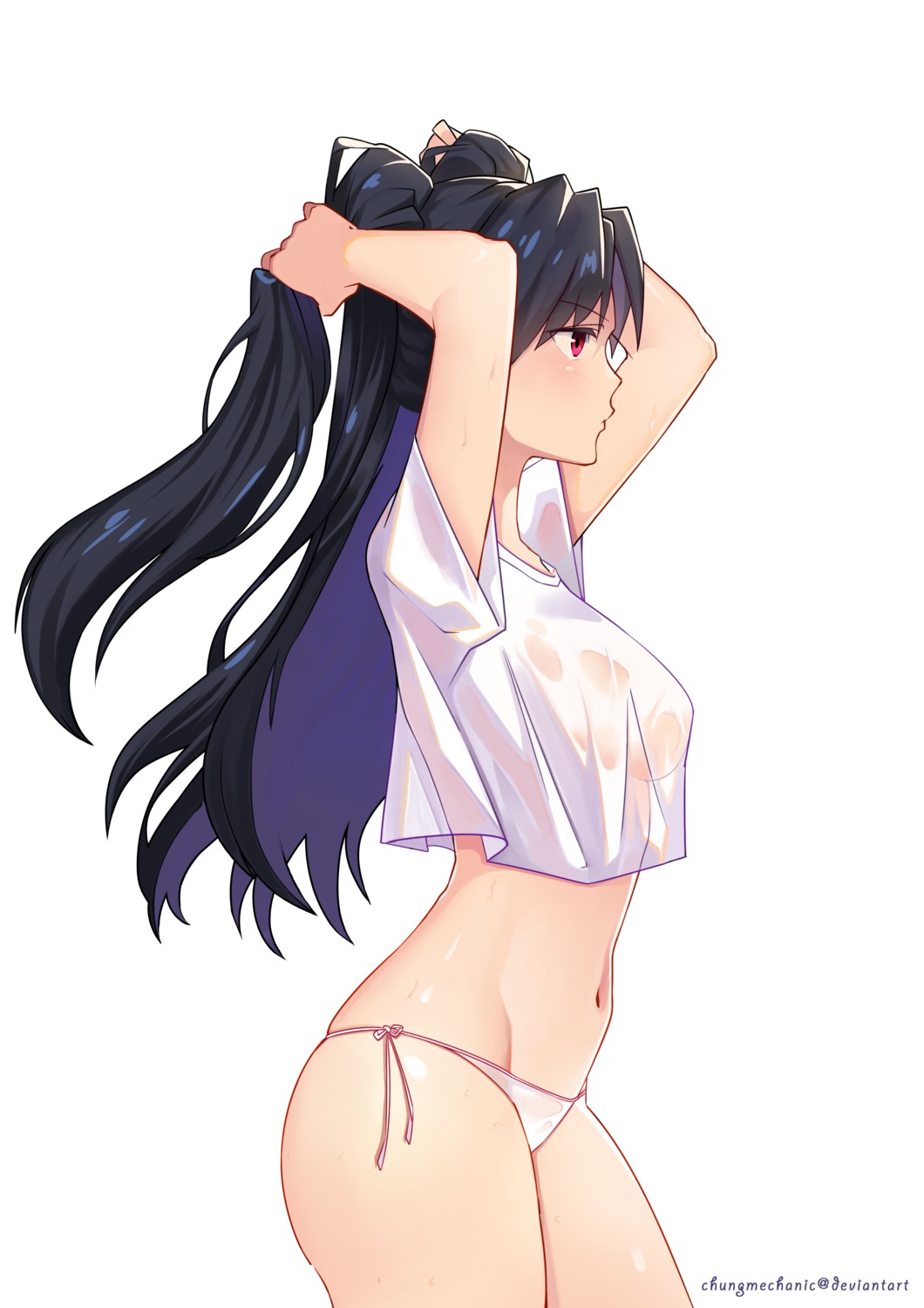 chungmechanic fate/grand_order ishtar_(fate/grand_order) no_bra pantsu see_through string_panties wet wet_clothes