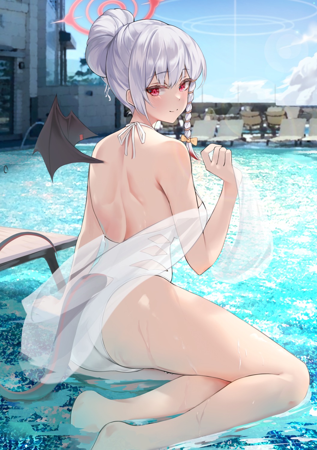 ass blue_archive devil halo kurodate_haruna sion_(im10042m) swimsuits tail wet wings