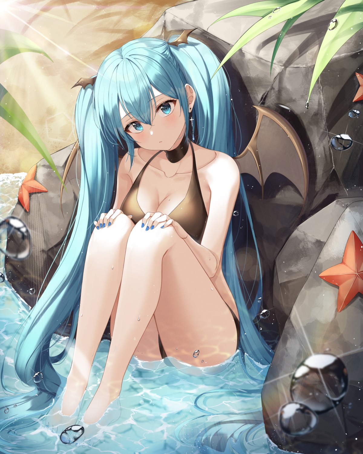 bikini cleavage ekina_(1217) feet hatsune_miku swimsuits vocaloid wet wings