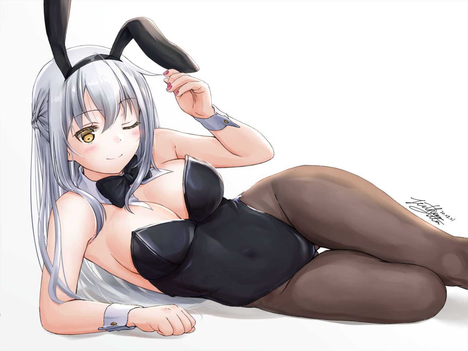 animal_ears bunny_ears bunny_girl cleavage no_bra pantyhose yukinoshiro