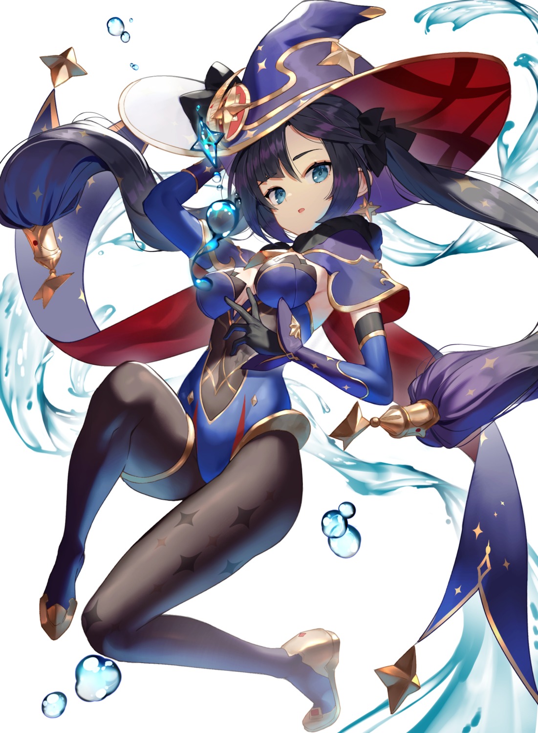 garter genshin_impact leotard mona_megistus no_bra pantyhose scottie thighhighs witch