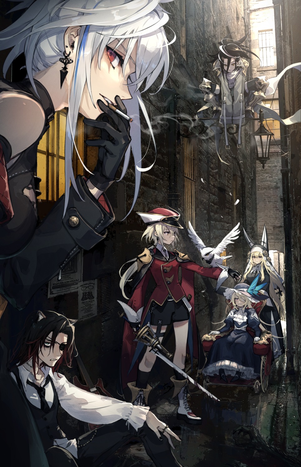 animal_ears eyepatch garter nun smoking sword tagme torn_clothes uniform