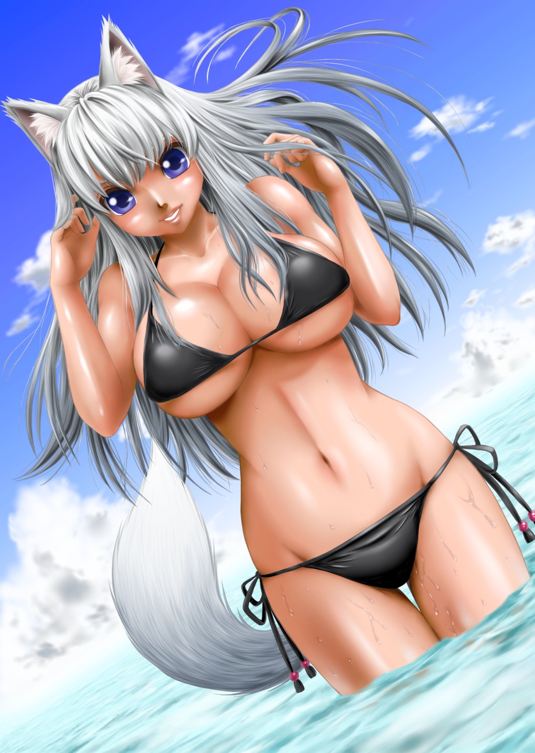 animal_ears bikini cleavage swimsuits tail underboob wolfpack