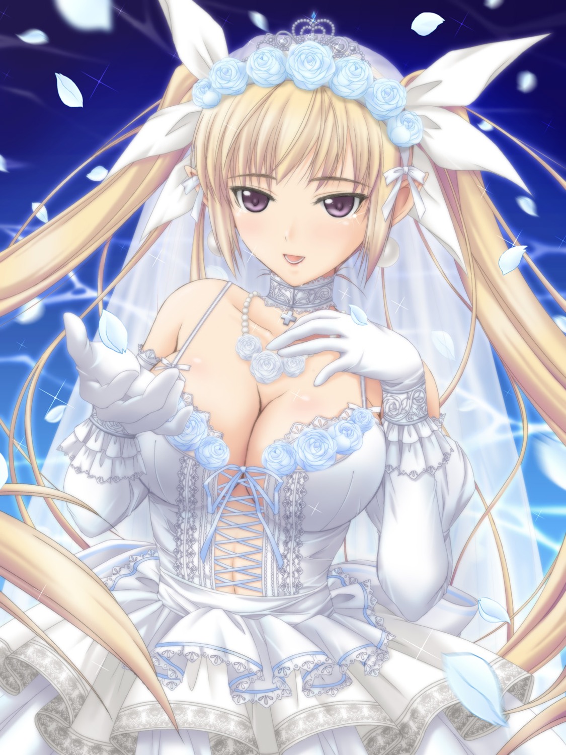 cleavage dress elf mistral_nereis no_bra pointy_ears shining_hearts shining_world wedding_dress yoshimura_kentarou