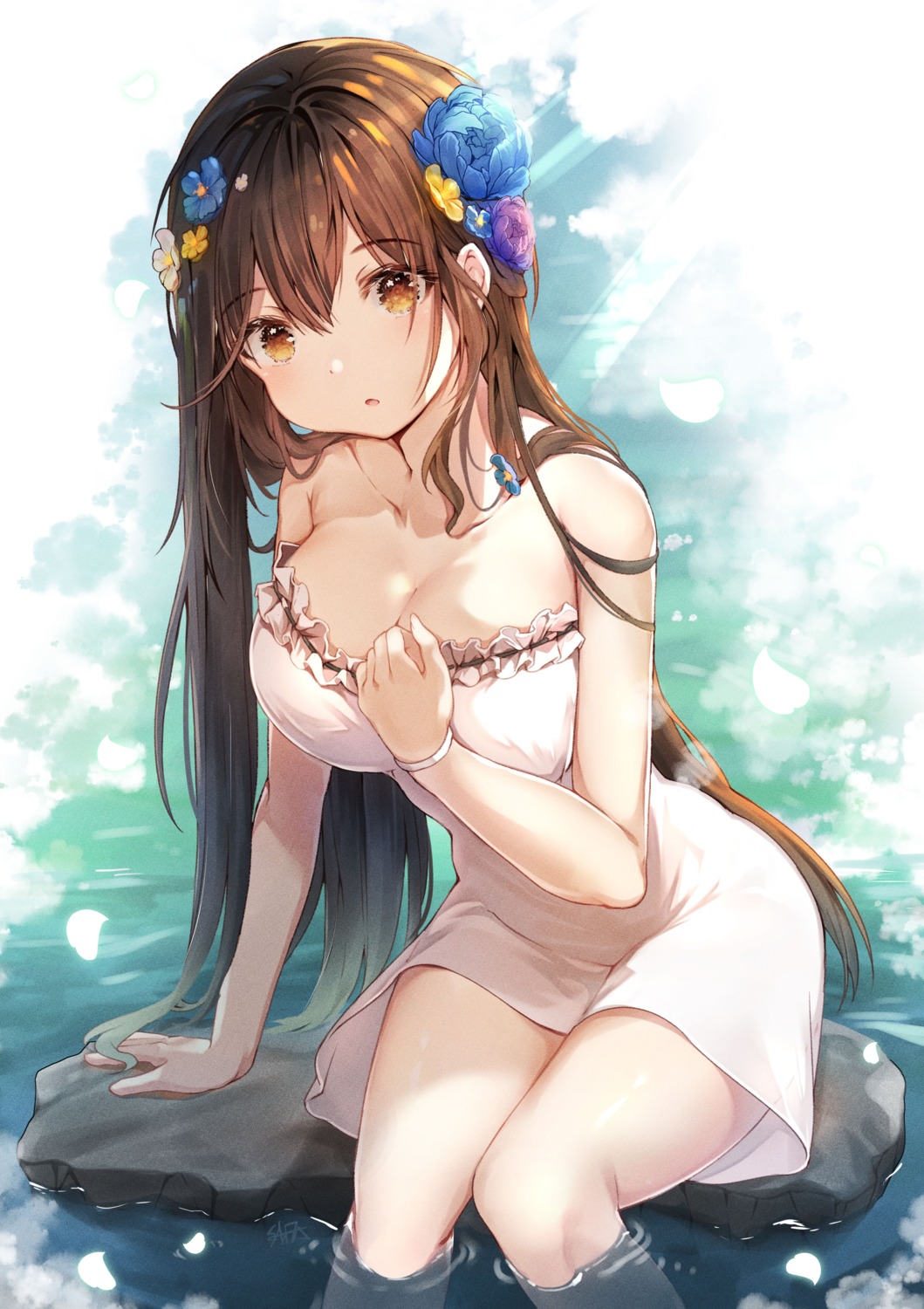 breasts cleavage dress hiromaster_sinta_jh no_bra summer_dress wet